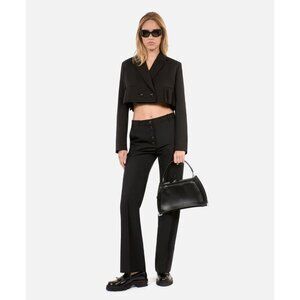 NWT The Kooples Womens Black Cropped Double-Breasted Pleated Blazer‎ EU 38/US 6